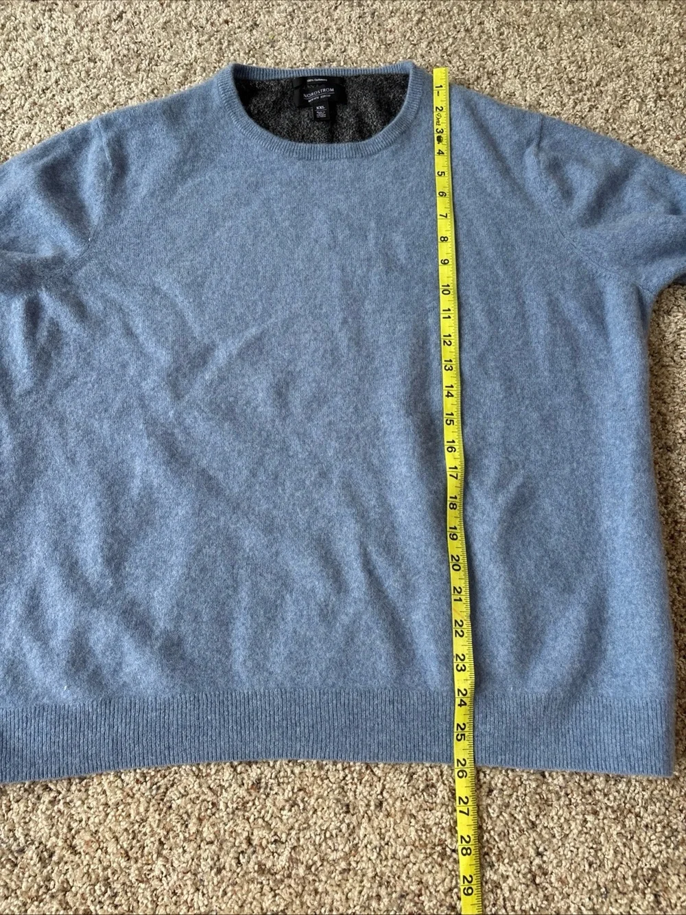 Nordstrom 100% Cashmere Sweater Mens Size XXL Blue Crew Neck Soft Lightweight